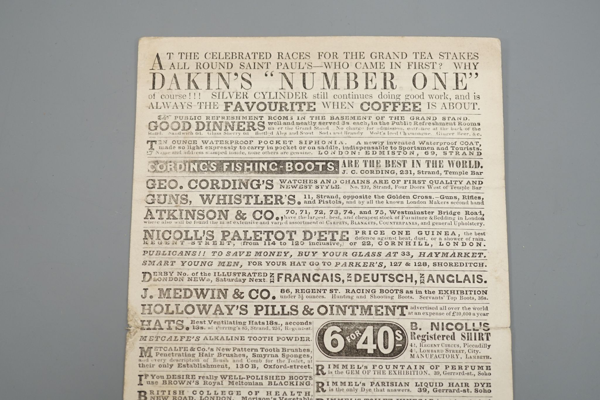 Dorling’s list of Epsom Races, 1851, Race card dated Friday 23rd May 1851